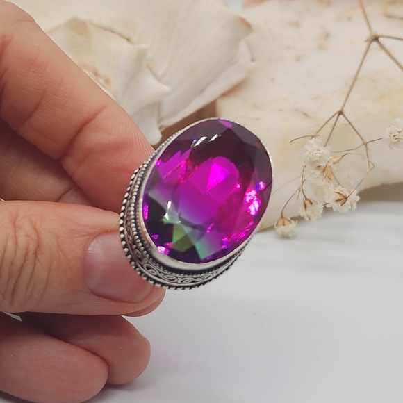 Large Silver Ring Bright Large Pink Spinel Stone - Picture 6 of 15